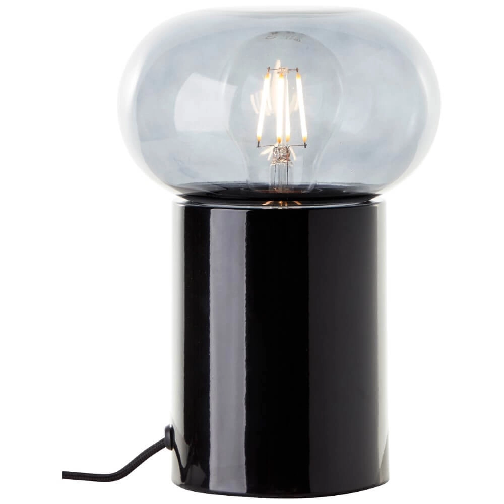 Zwarte tafellamp Knut met smoke glas Brilliant 4004353430169