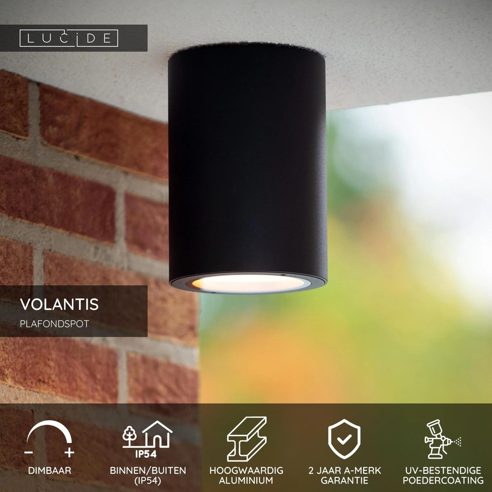 Plafondspot Volantis zwart IP54 Lucide 5411212272034