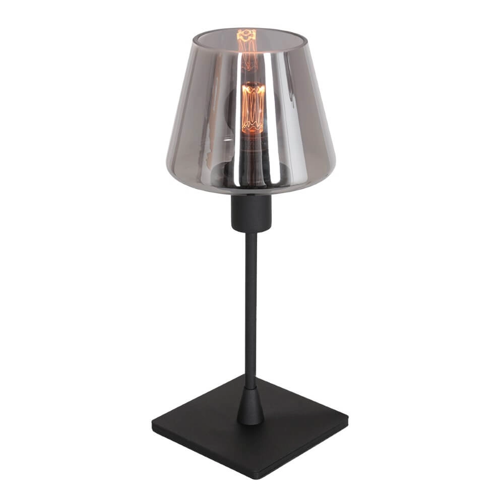 Zwarte tafellamp Ancilla met smoke glas