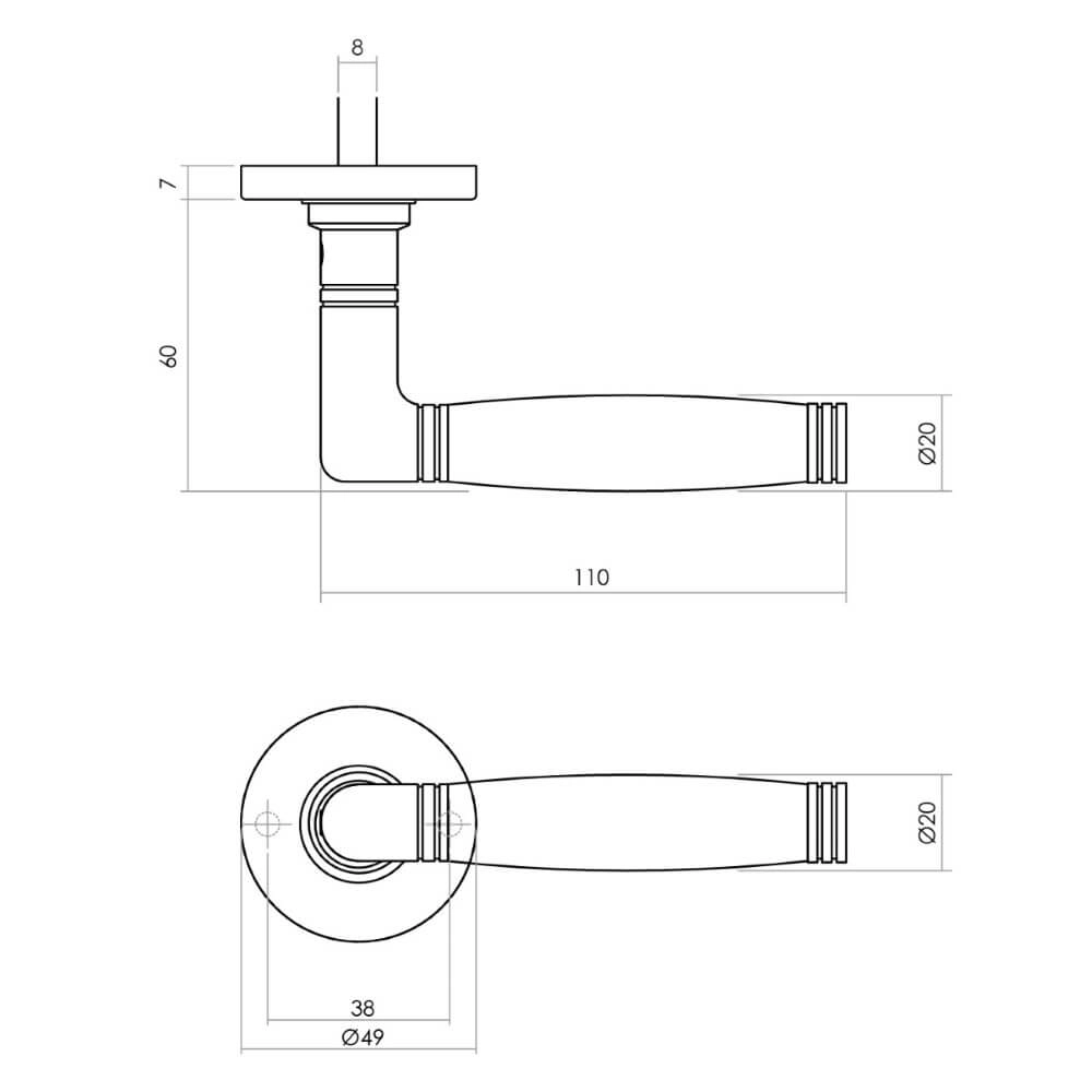 Deurklink Ton 222 messing getrommeld Intersteel 8714186485804