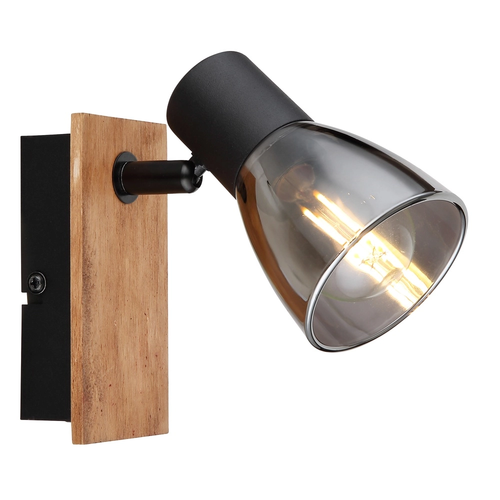 Wandlamp Claude zwart met hout