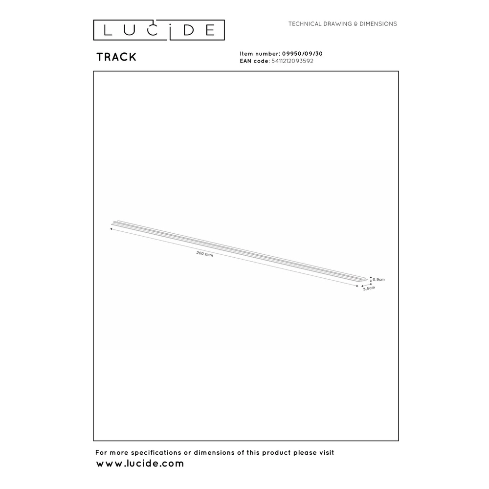 Rail afdekking Track 2 meter zwart Lucide 5411212093592