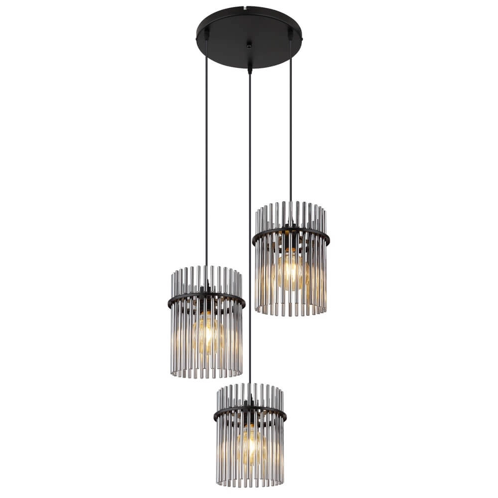 Zwarte hanglamp Gorley met smoke glas rond Ø 47cm