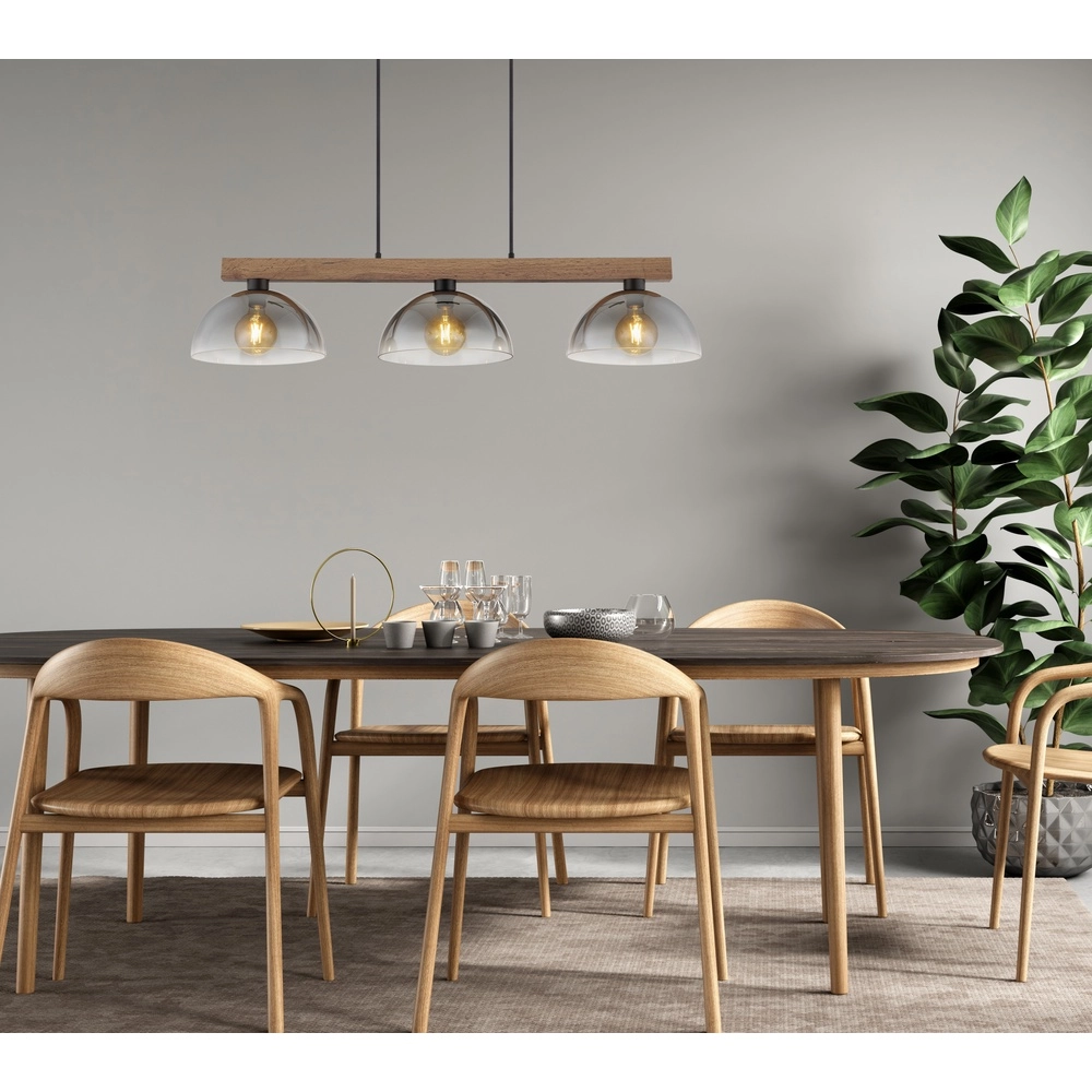 Landelijke hanglamp Romy 3-lichts zwart met hout Globo 9007371586356