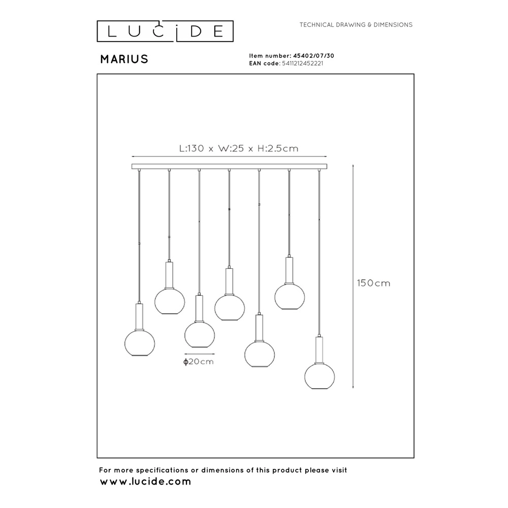 Hanglamp Marius 7-lichts zwart Lucide 5411212452221