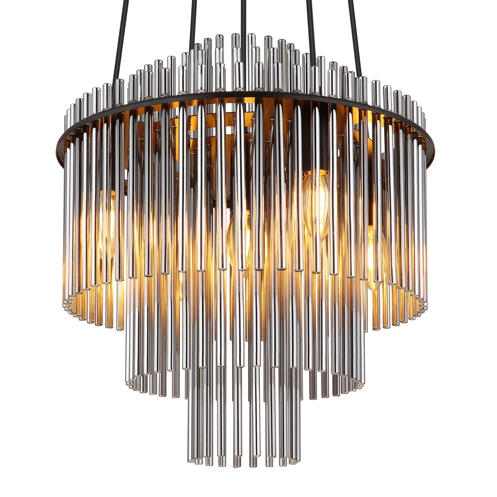 Hanglamp Ø 40cm Gorley zwart met smoke glas staafjes Globo 9007371515134