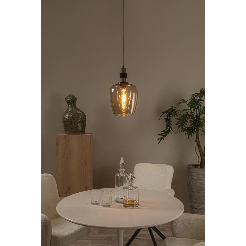 Hanglamp Ilona Ø 22cm zwart met amber glas Lucide 5411212452665