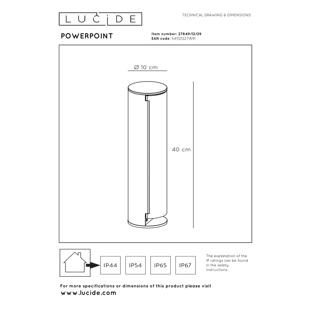 Buitenstopcontact met aarde Powerpoint type F Lucide 5411212271891