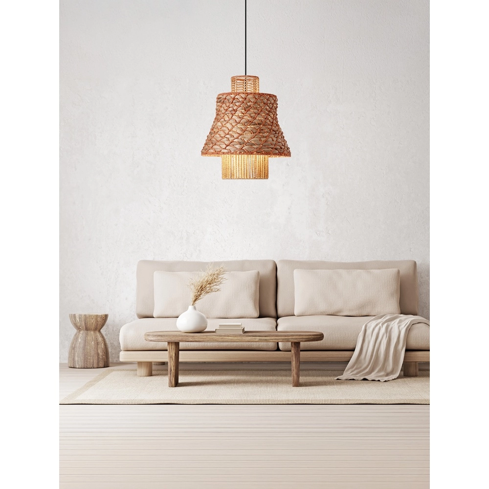 Rotan hanglamp Mande bruin met oranje Lyora 5212017477378