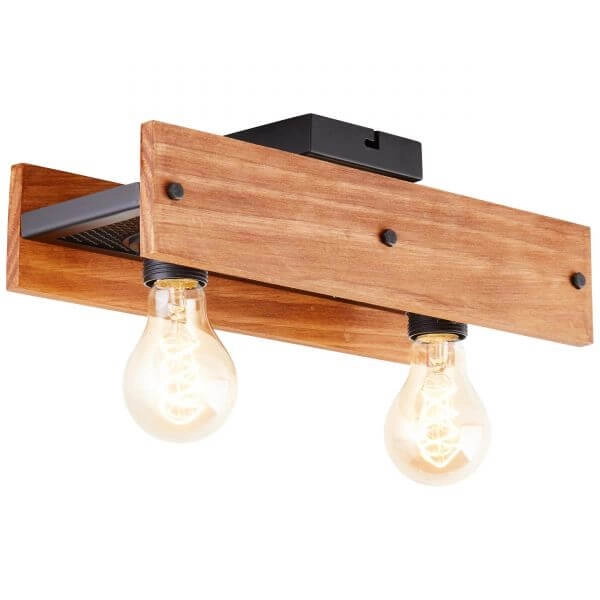 Plafondlamp Calandra 2-lichts zwart met houtbruin Brilliant 4004353394430