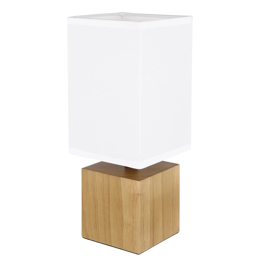 Strakke tafellamp Valentino hout met witte kap Globo 9007371435364