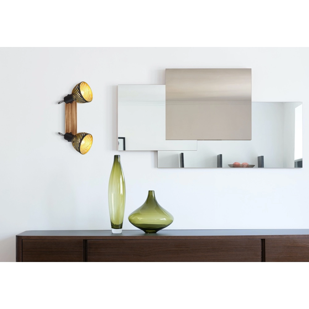 Plafondlamp Lenna 2-lichts hout met zwart Globo 9007371422685