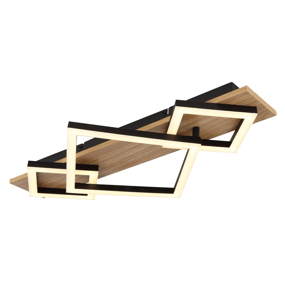 Plafondlamp Beatrix I 3 vierkanten zwart met hout