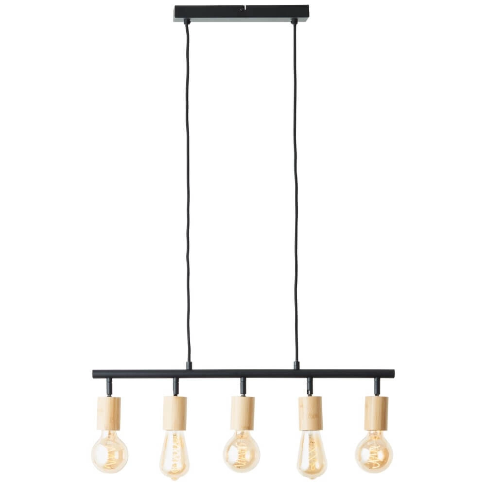 5-lichts hanglamp Tiffany zwart met hout