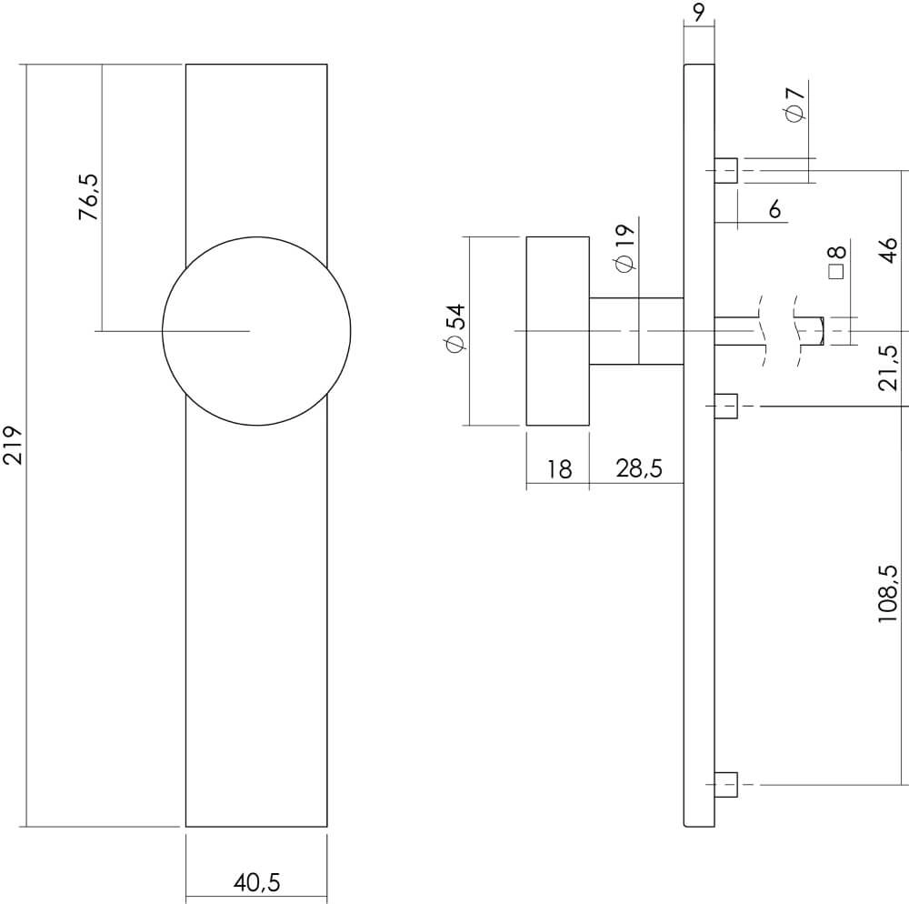 Deurknop recht Kurano blind RVS Intersteel 8714186346525
