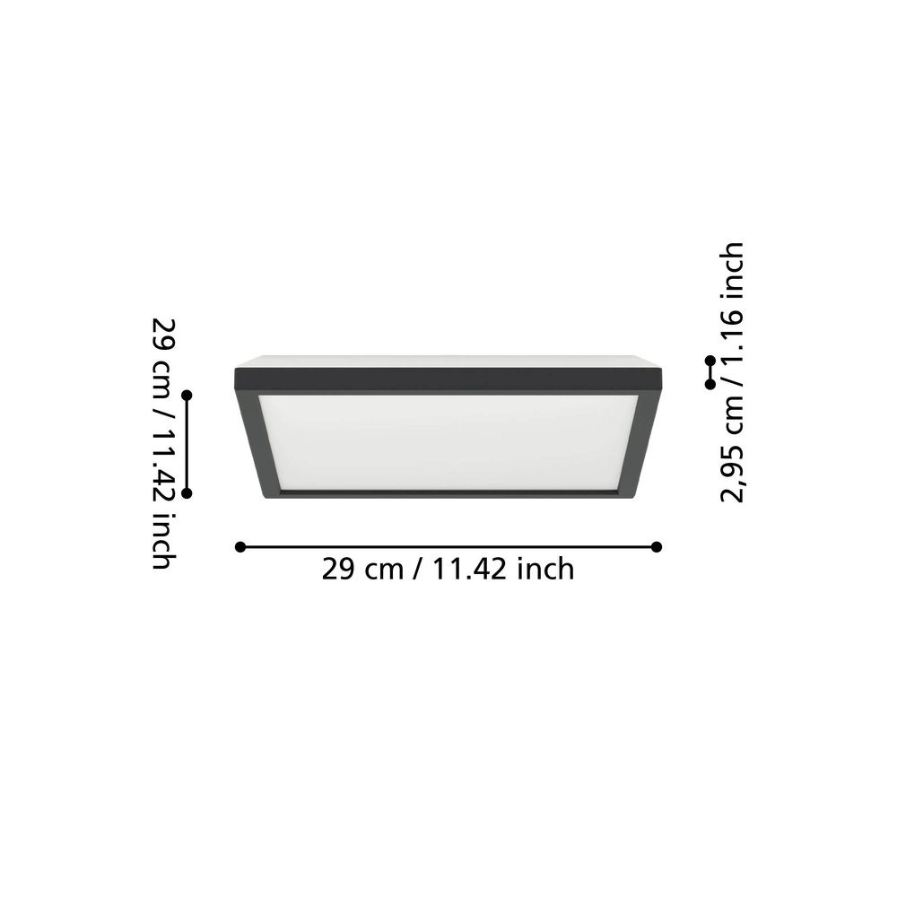 Badkamer plafondlamp Rovito vierkant - zwart - 29x29cm Eglo 9008606329878