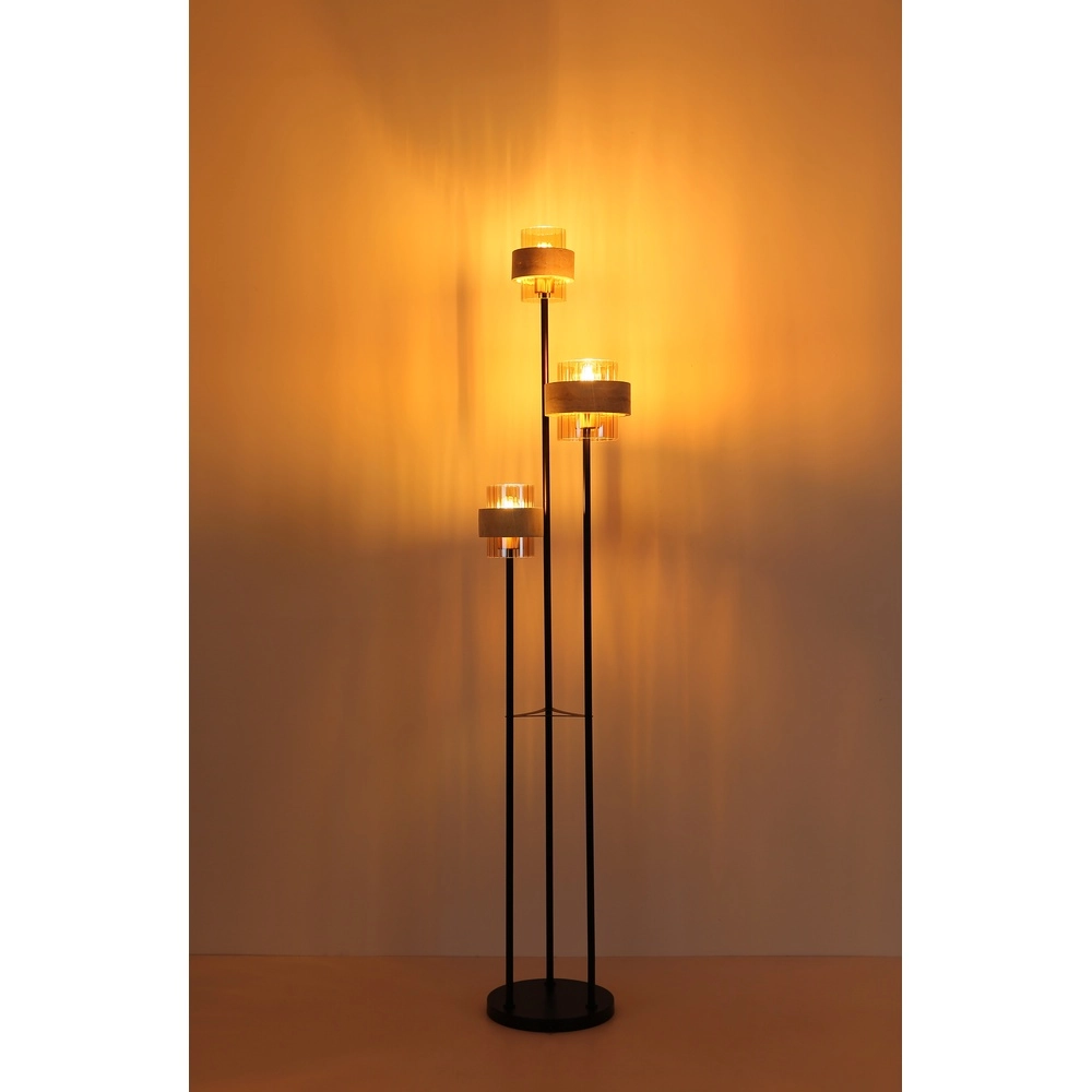 3-lichts vloerlamp Daren zwart met marmer Globo 9007371580675
