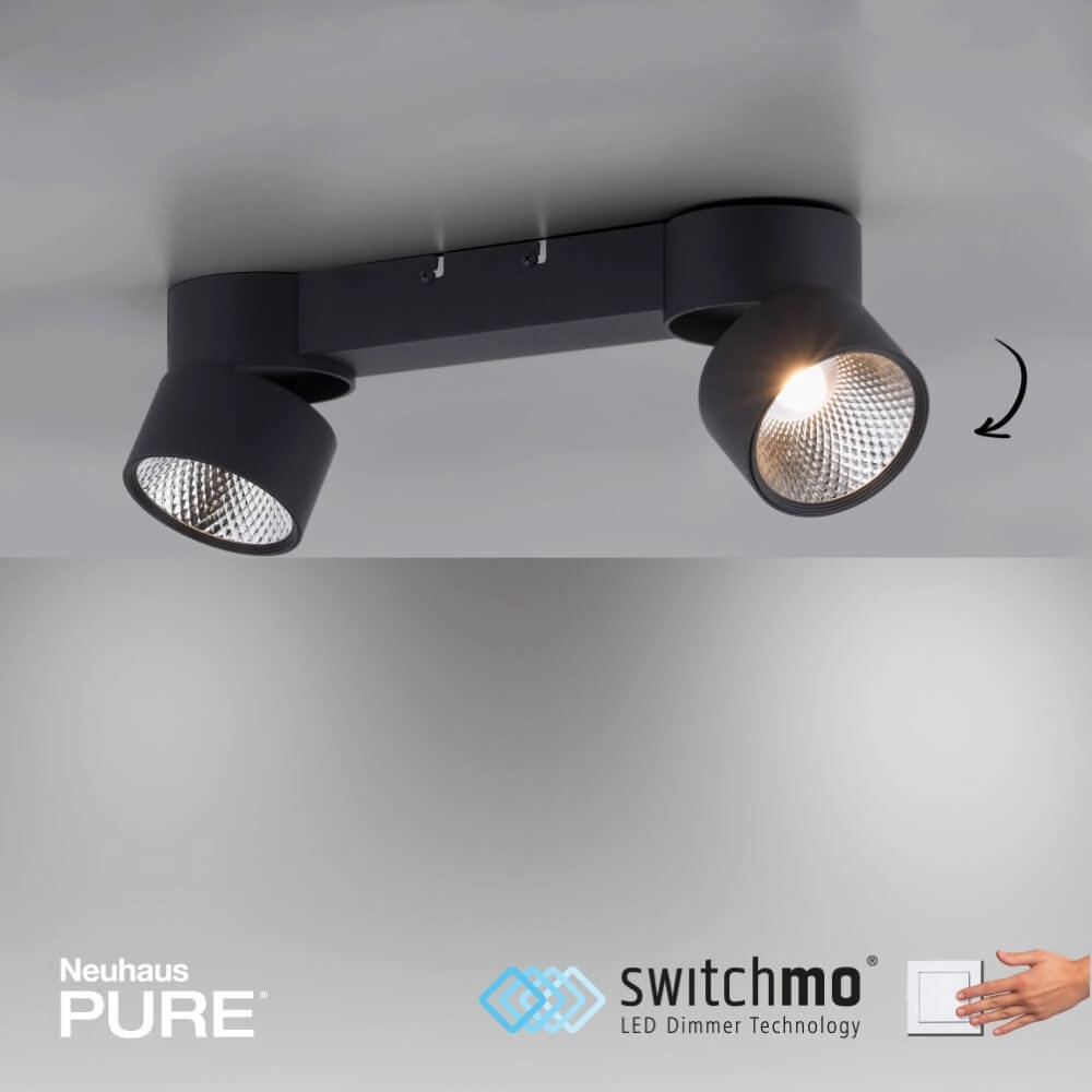 Plafondlamp Pure Nola 2-lichts zwart Paul Neuhaus 4012248372005