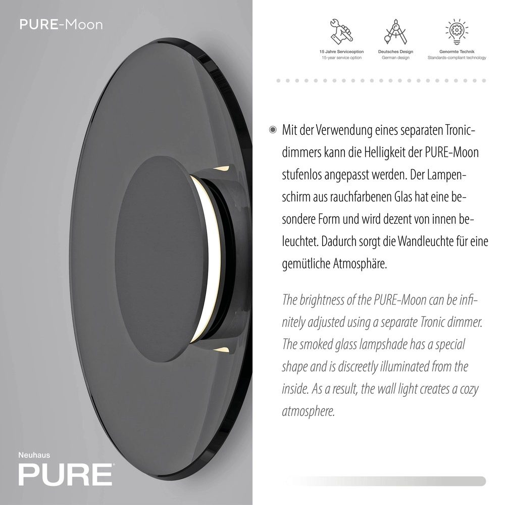 Wandlamp Pure Moon Ø 32cm - platin met smoke glas Paul Neuhaus 4012248386354
