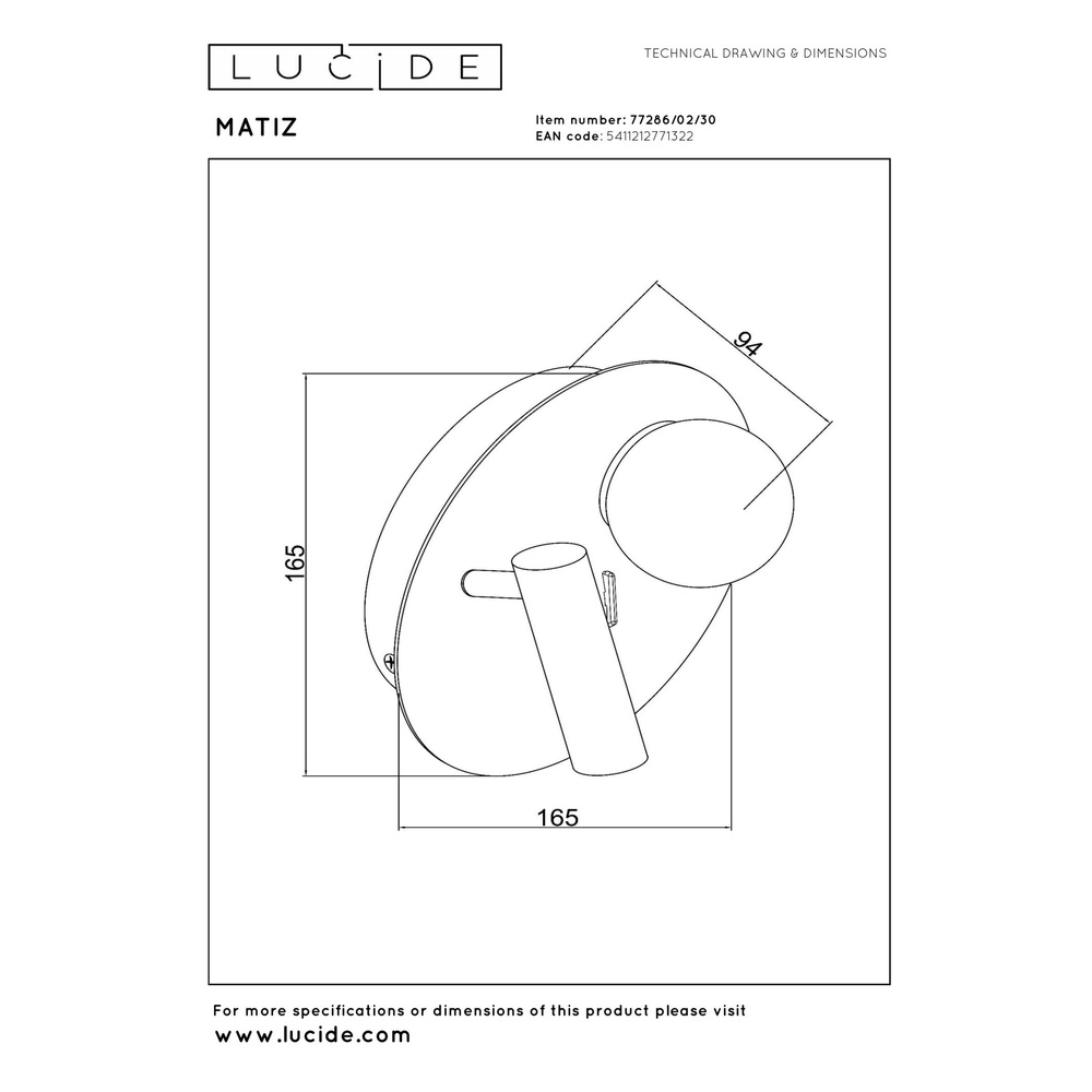 Design bedlampje Matiz zwart met USB oplaadpunt Lucide 5411212771322