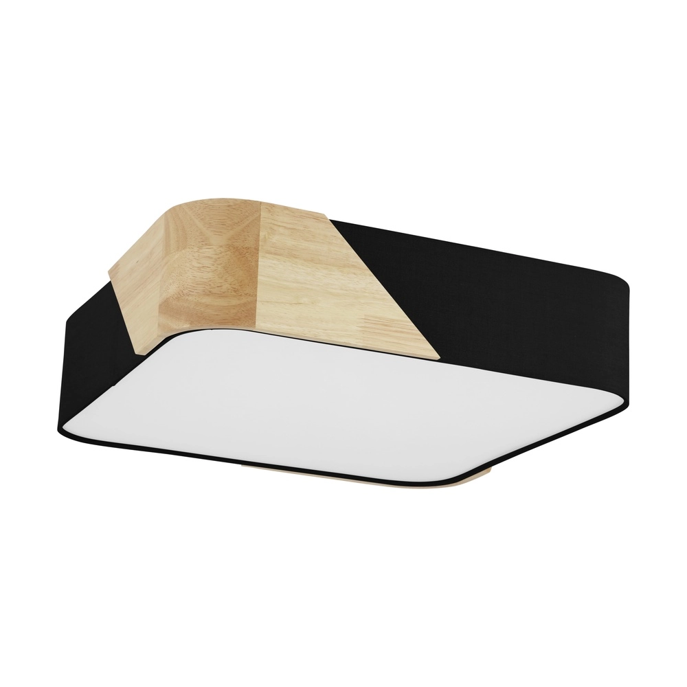 Moderne plafonniere Grimaldino zwart met hout vierkant