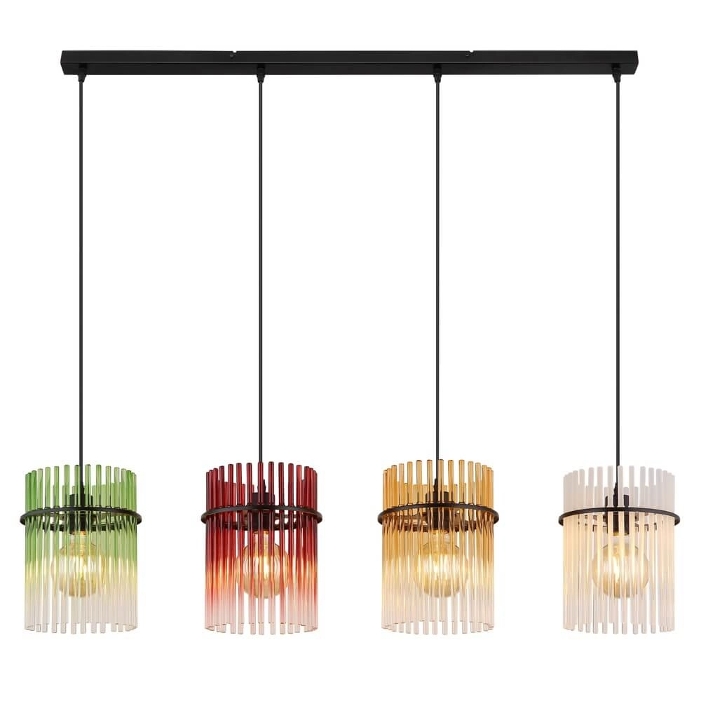 Zwarte hanglamp Gorley gekleurd glas 4-lichts Globo 9007371484003