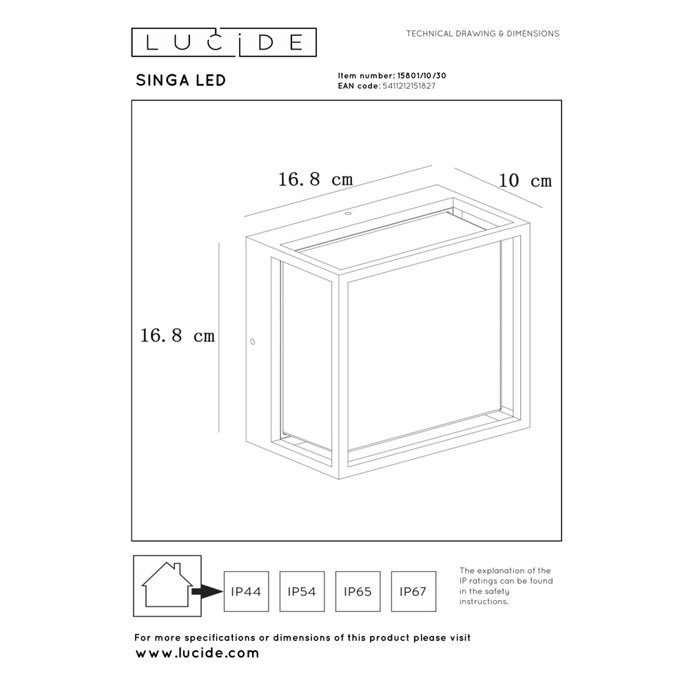Design wandlamp Singa Led zwart IP54 Lucide 5411212151827
