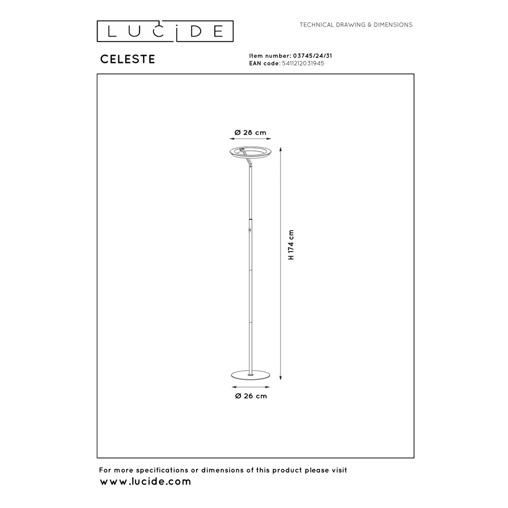 Design vloerlamp Celeste wit Ø 28cm Lucide 5411212031945