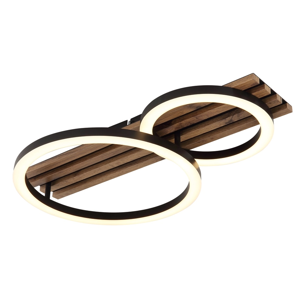 Plafondlamp Tisha 2 ringen zwart met hout
