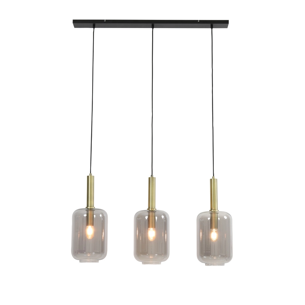Eettafel hanglamp Lekar 3x E27 - messing met smoke glas Light & Living 8717807601454