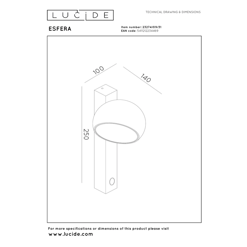 Bed leeslamp Esfera led - wit Premium by Lucide 5411212234469