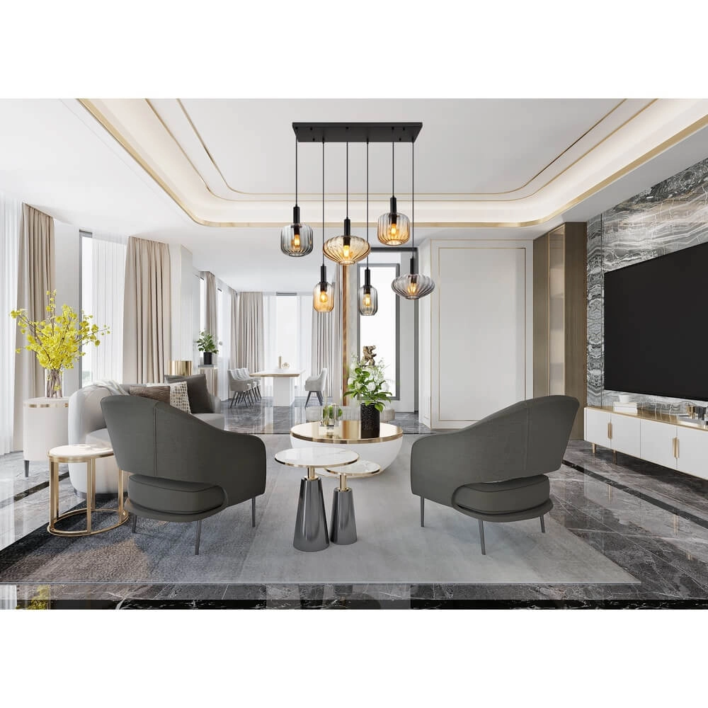 Hanglamp Valletta met gekleurd glas 6-lichts Globo 9007371458868