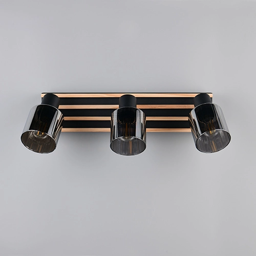 Plafondlamp 3-lichts Travia zwart met hout Trio 4017807682601