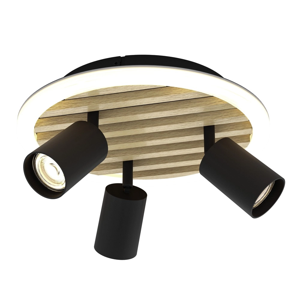 Moderne plafondlamp Cembrano 3-lichts zwart met hout
