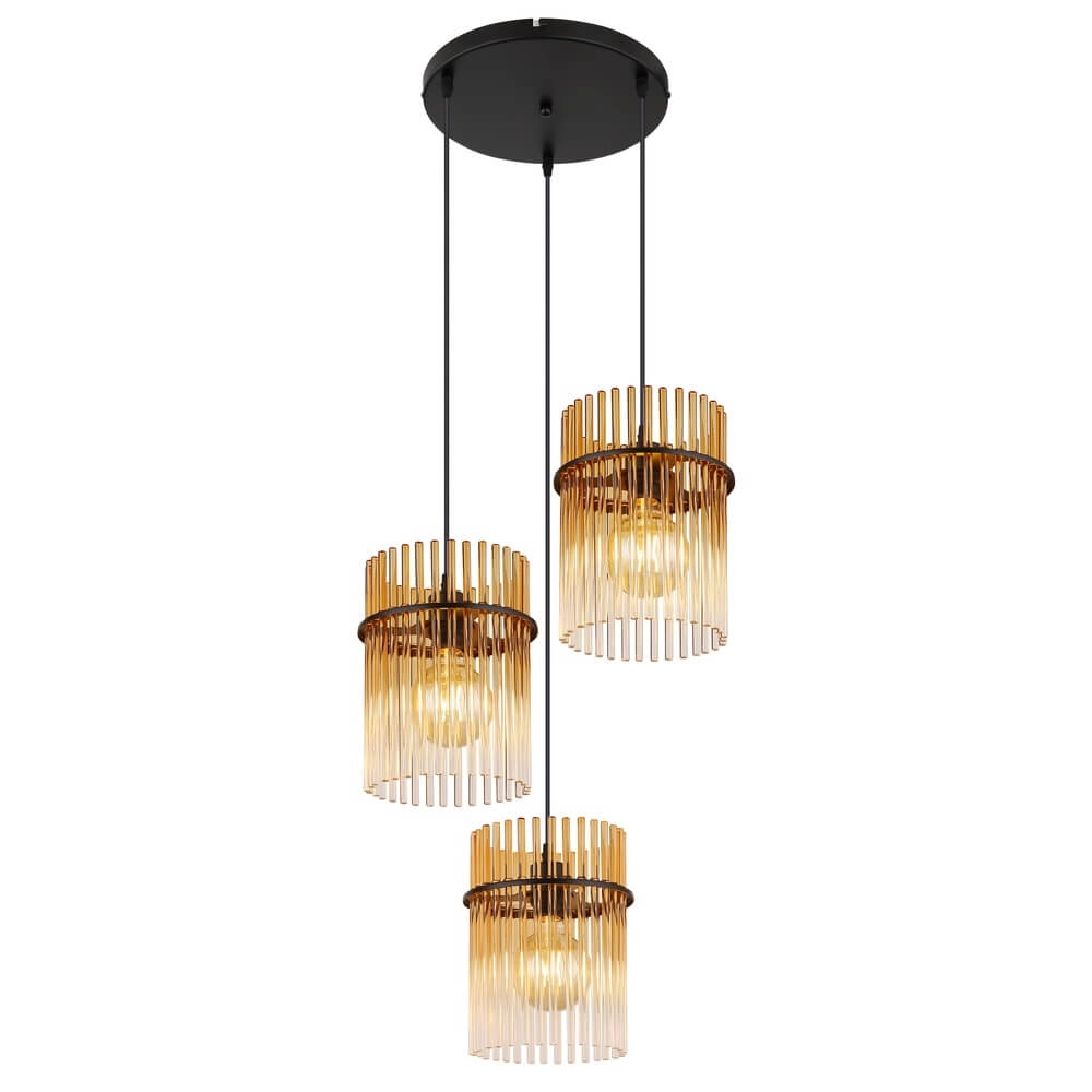 Zwarte hanglamp Gorley met amberglas rond Ø 47cm
