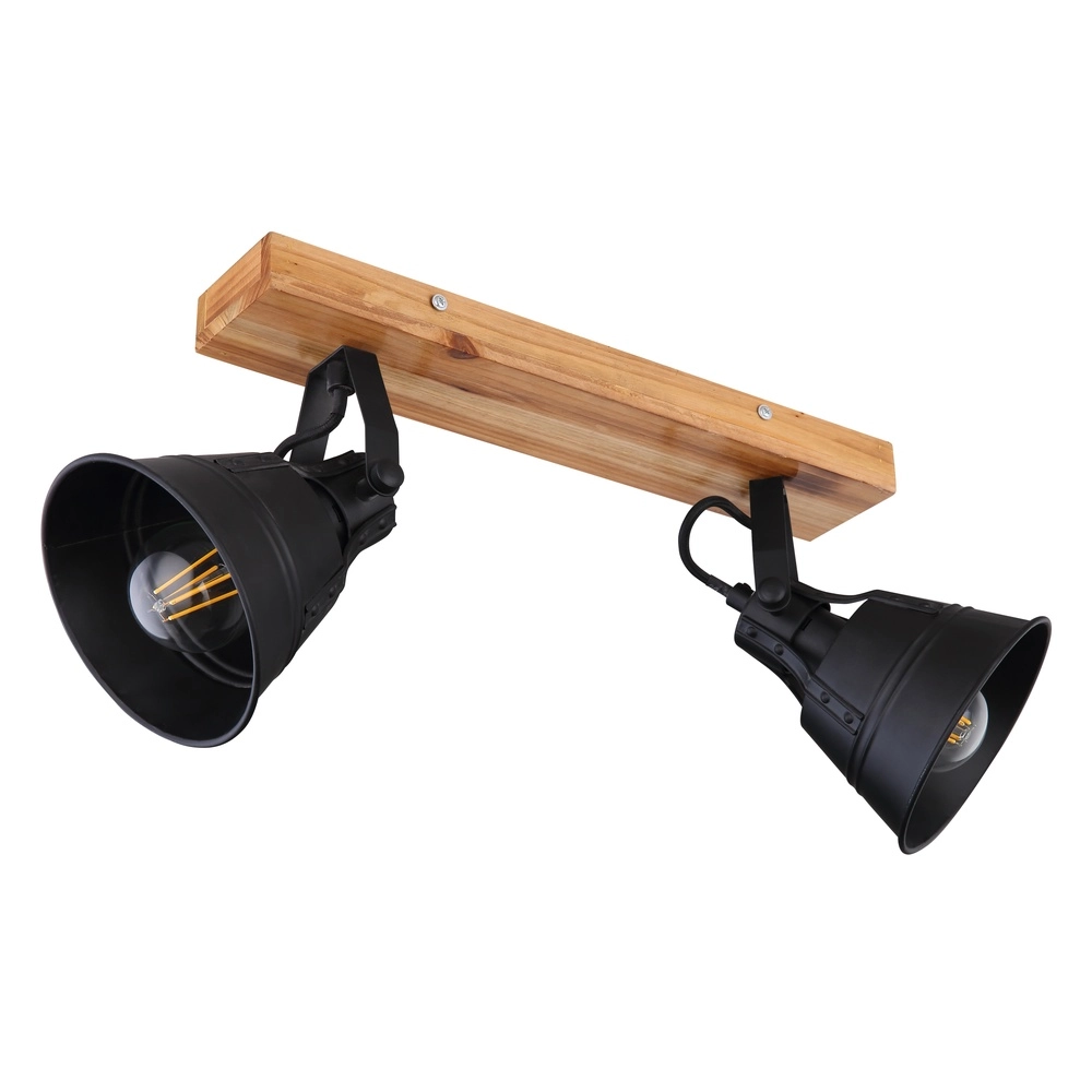 Landelijke plafondlamp Günther 2-lichts zwart met hout Globo 9007371401734