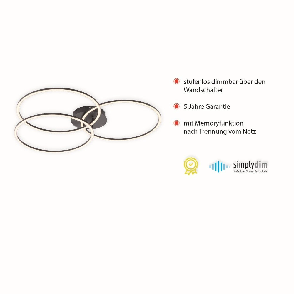 Plafondlamp Ivanka 3-rings zwart Just Light 4043689970567