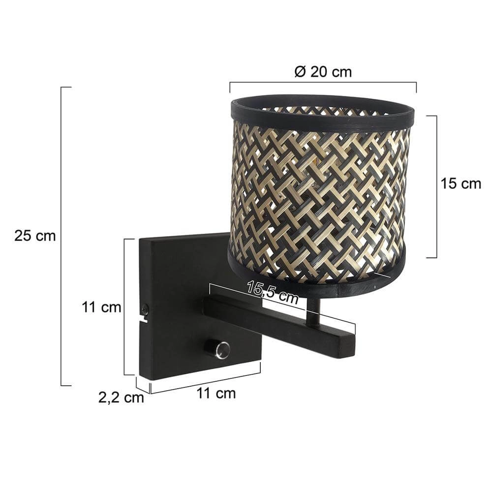Wandlamp Stang met dimmer zwart en bamboe kapje Steinhauer 8712746172089