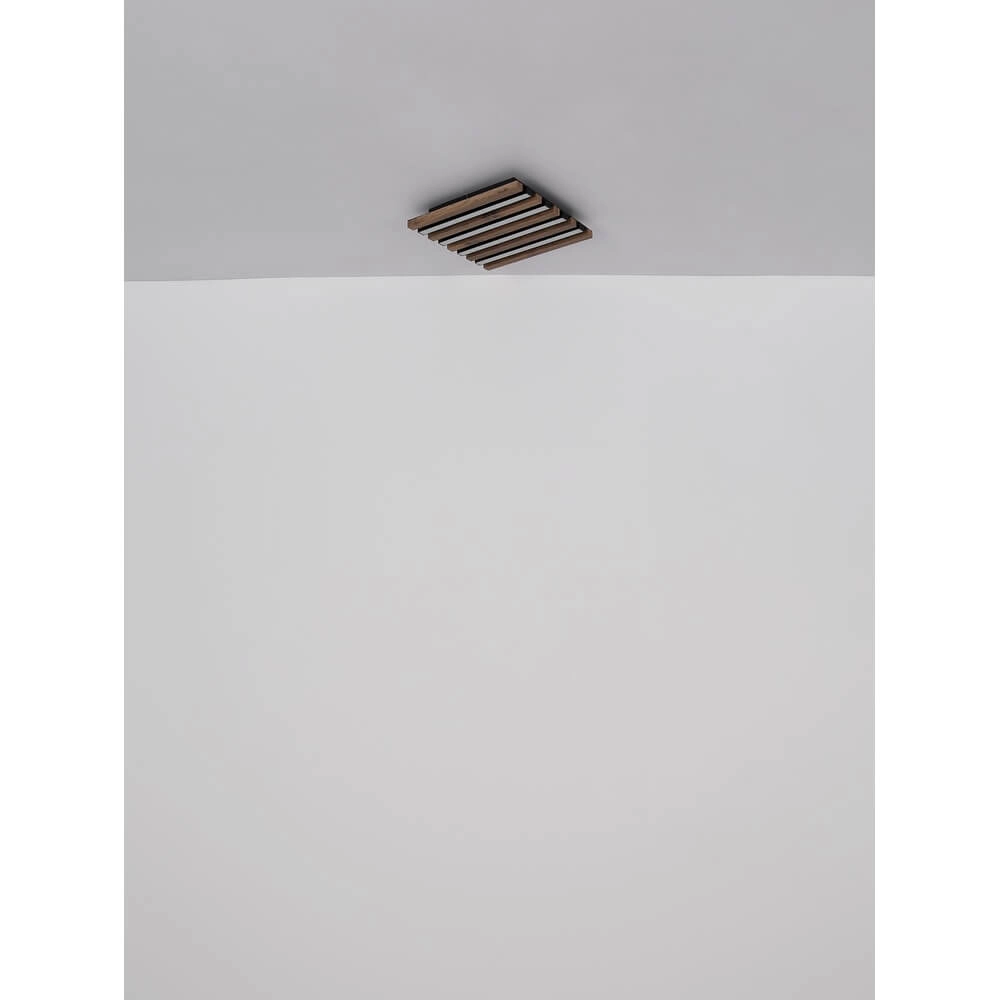 Plafondlamp Hayden zwart met hout vierkant 30cm Globo 9007371507641