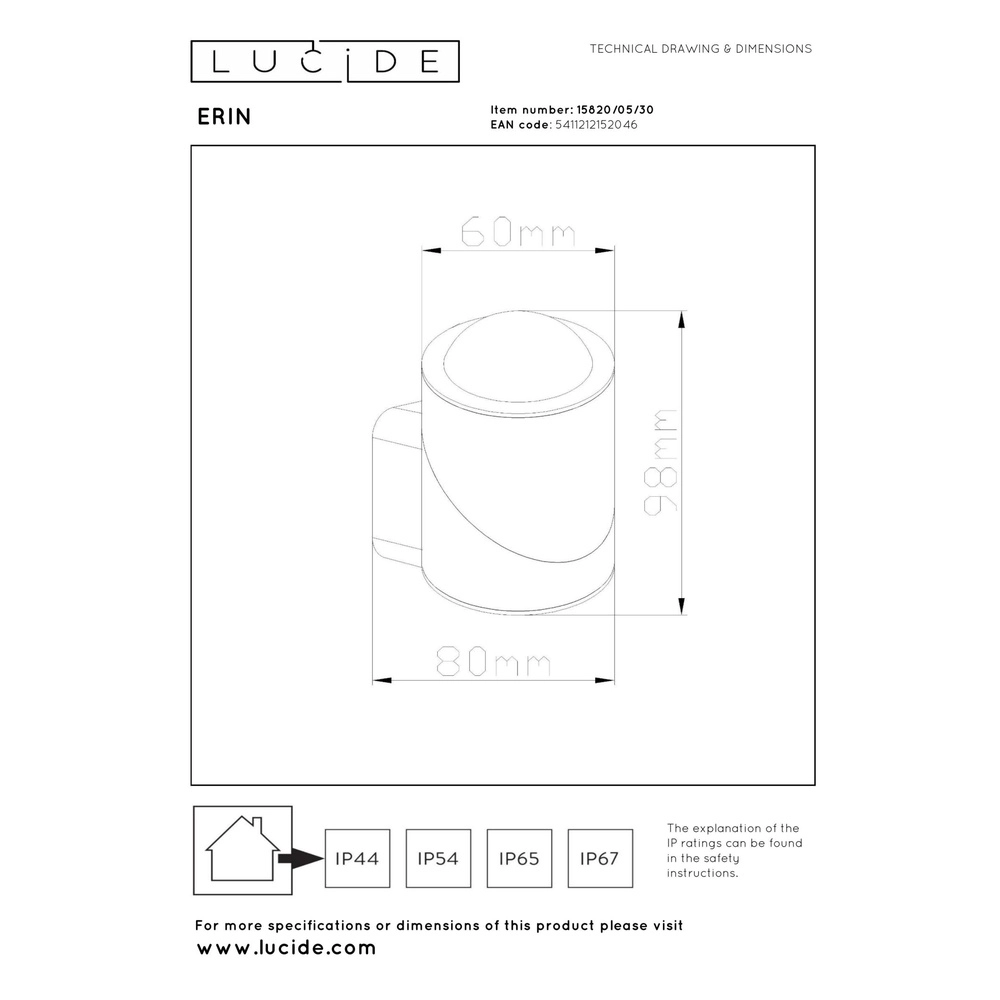 Design opbouwspot Erin IP65 zwart enkel Lucide 5411212152046