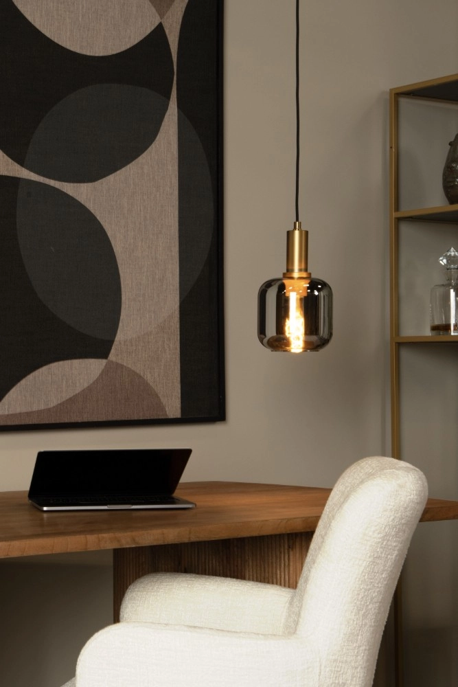 Hanglamp Joanet Ø 16cm goud met smoke glas Lucide 5411212452641