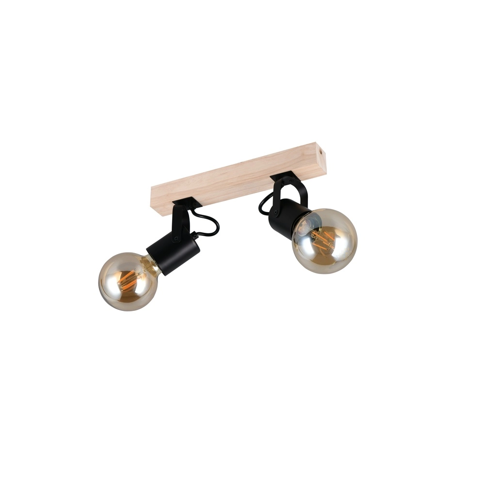 Plafondlamp dubbel Lynar zwart met hout Trio 4017807670721