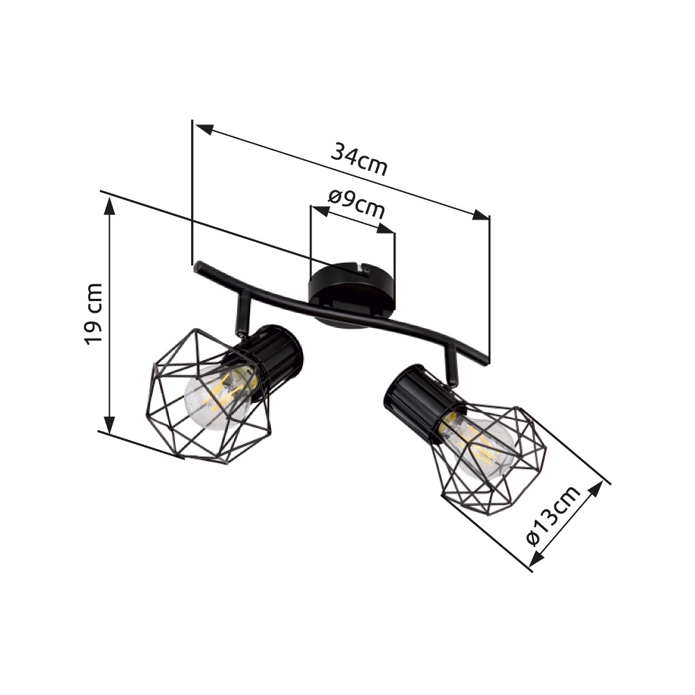 Plafondlamp Priska 2-lichts zwart Globo 9007371400171