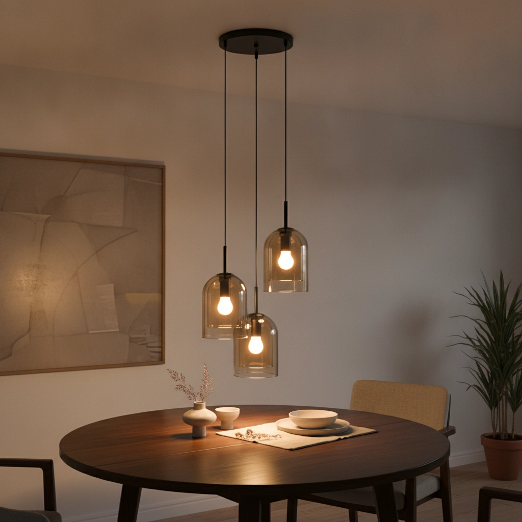Hanglamp Velor 3-lichts zwart met amber glas rond
