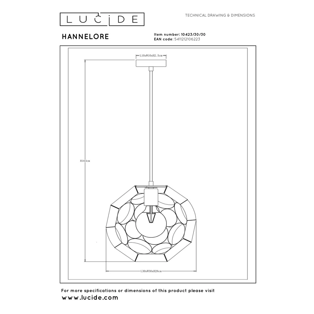 Unieke hanglamp Hannelore Ø 30cm zwart Lucide 5411212106223