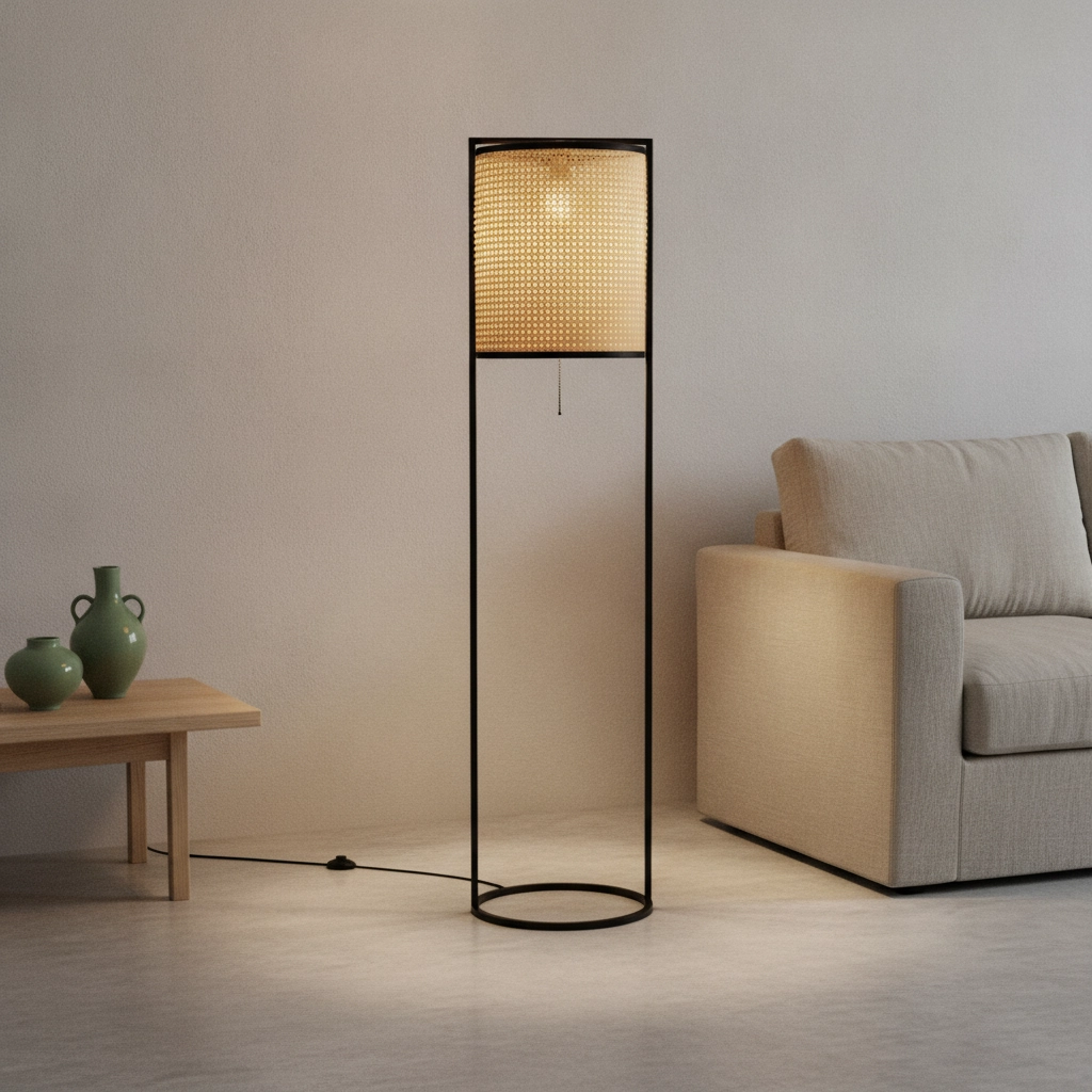 Vloerlamp Erto zwart en rotan