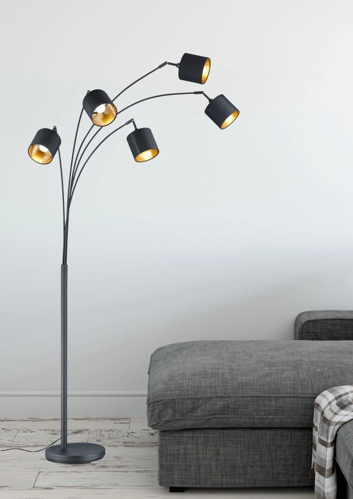 Vloerlamp Tommy 5-lichts zwart met goud Trio 4017807395150