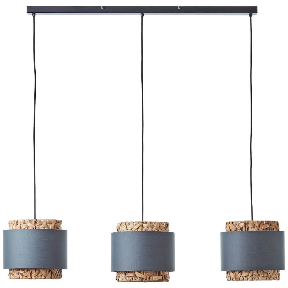 Eetkamer hanglamp Waterlilly rotan met grijze stof Brilliant 4004353411885