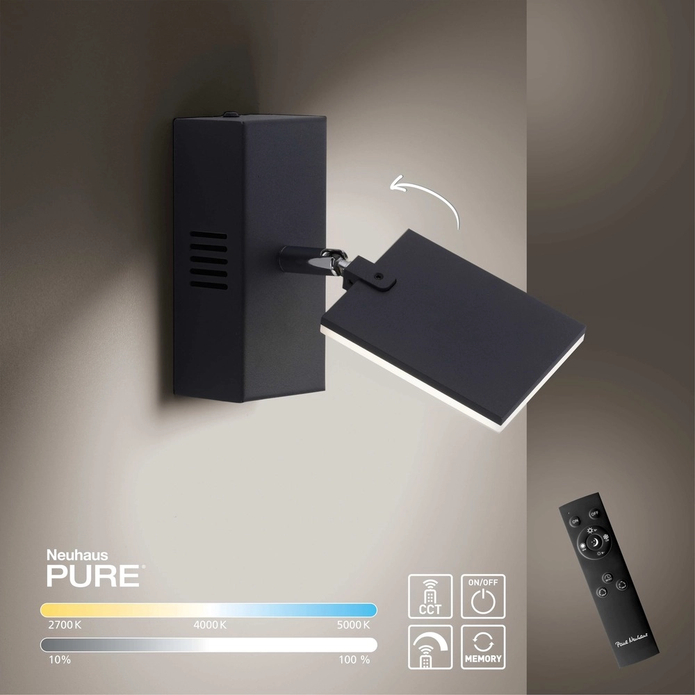 Led wandlamp Pure Mira schakelaar - black pearl Paul Neuhaus 4012248359426