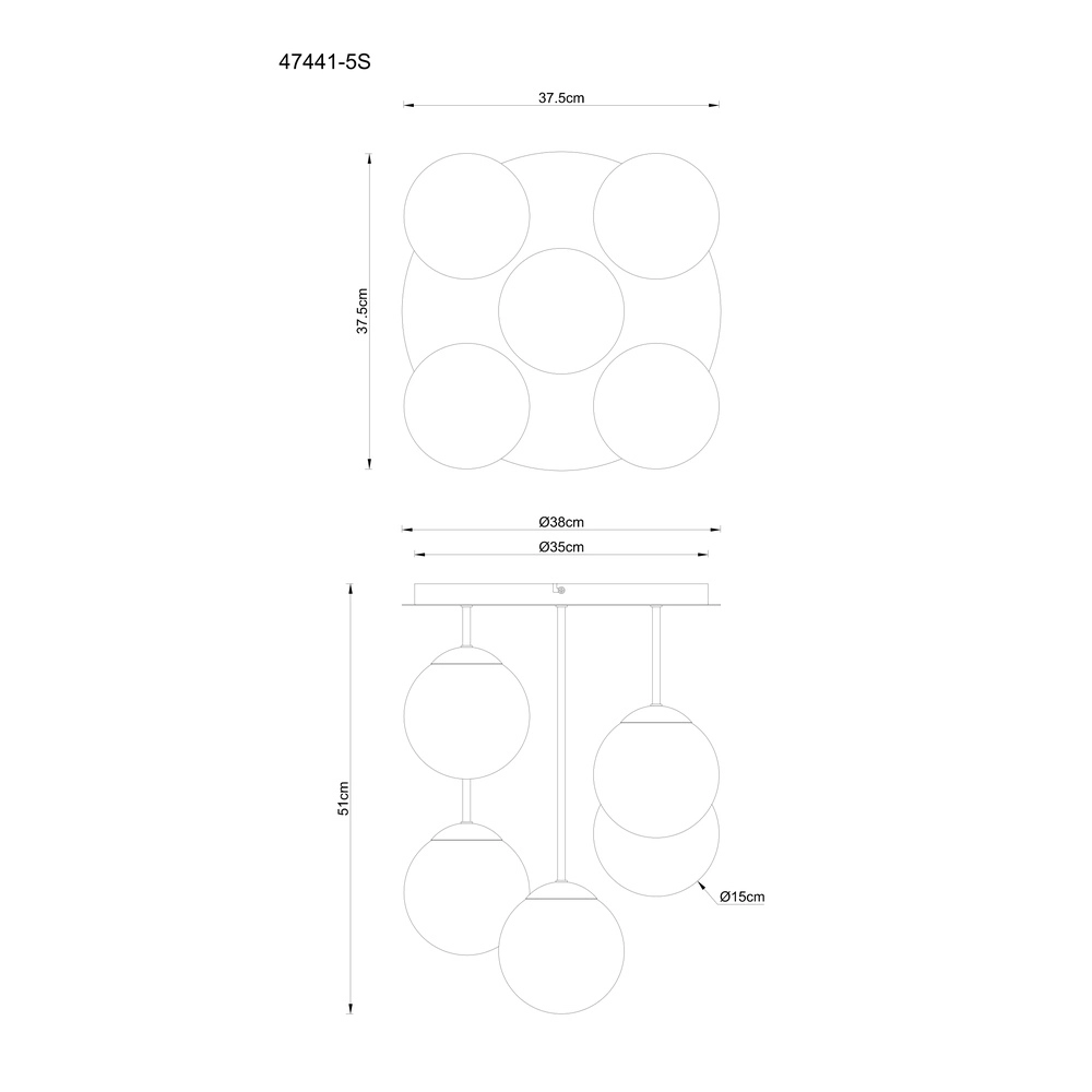 5-lichts plafondlamp Harmon zwart Globo 9007371592531